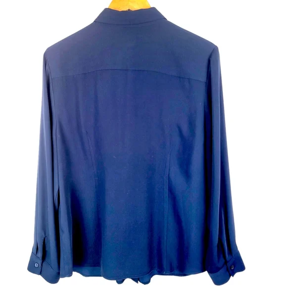 Chicos Colbalt Blue Ruffle Front Silky Blouse Size 2 Medium 12-14 - Picture 7 of 14